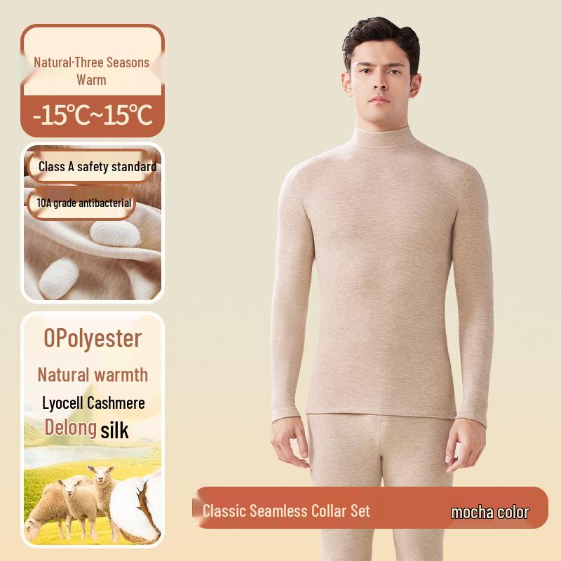 Men's Fleece-Lined Thermal Cashmere Silk Base Layer Set