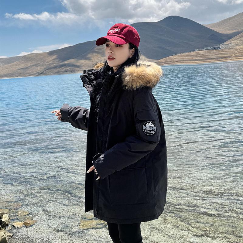 Women's High-End Thickened Winter Parka with Large Fur Collar - Mid-Length Warm Cotton-Padded Coat