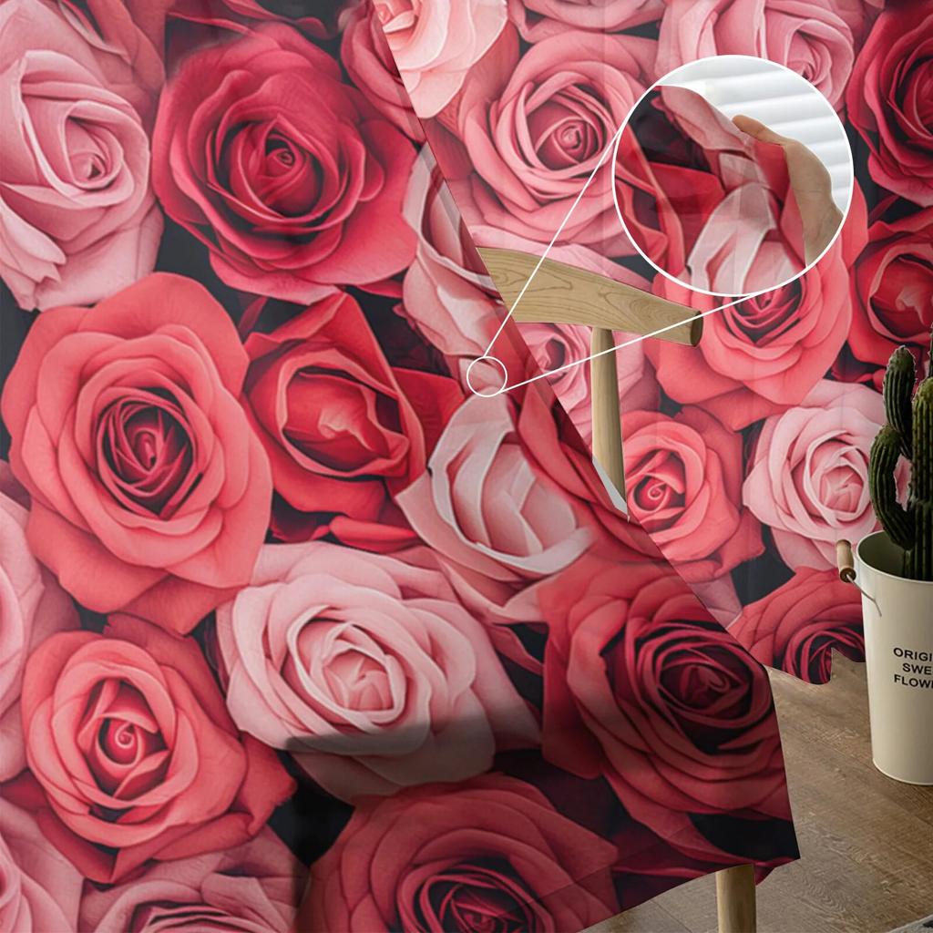 Valentine'S Day Roses Hand Drawn Tulle Curtains For Living Room Sheer Curtain For Bedroom Kitchen Blinds Voile Curtains