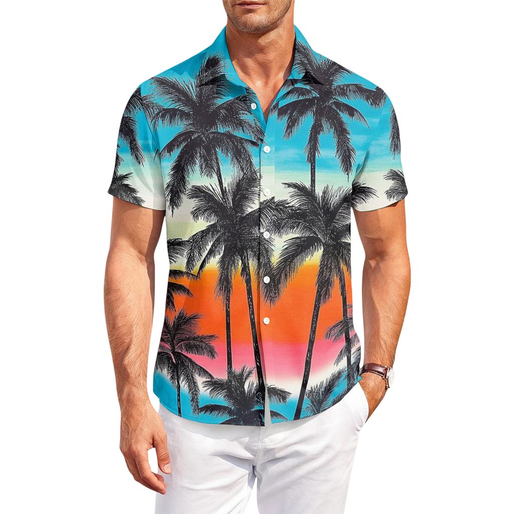 Mens Casual Shirts Summer Shirts for Men UK Mens Beach Shirt Mens T Shirt Button Down Leaf Print Shirt Short Sleeve