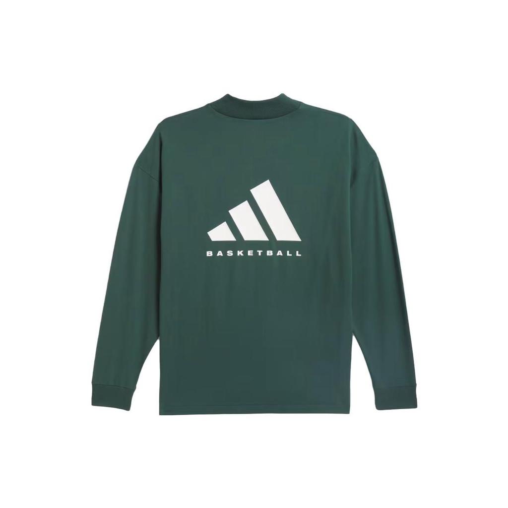 Adidas Basketball Long Sleeve Tee Striped Pattern Print Crew Neck Unisex Tops Green IT4507
