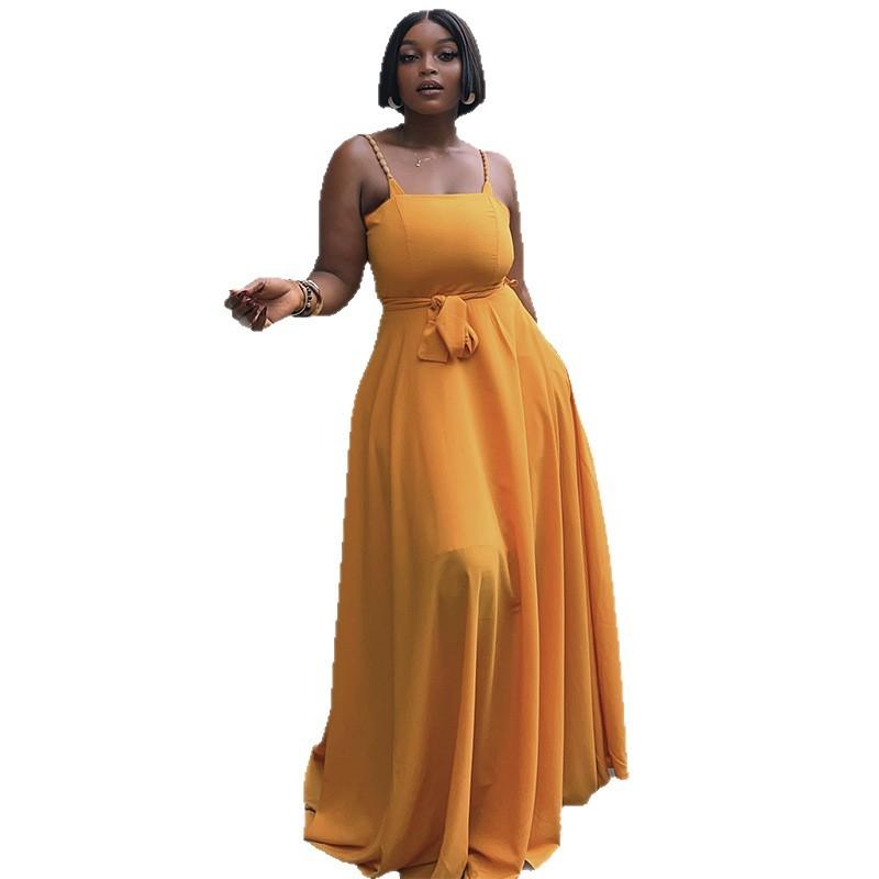 European and American women's clothing spring new fashion suspender strap backless slim pleated skirt solid color dress