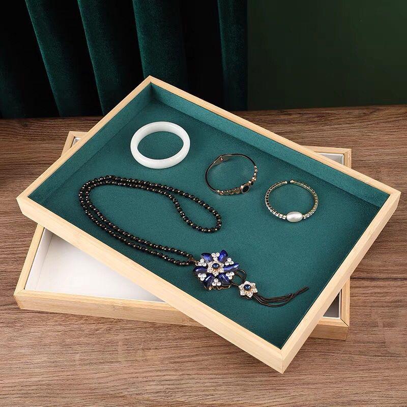 Bamboo Jewelry Display Tray with Velvet Lining for Bracelets & Necklaces