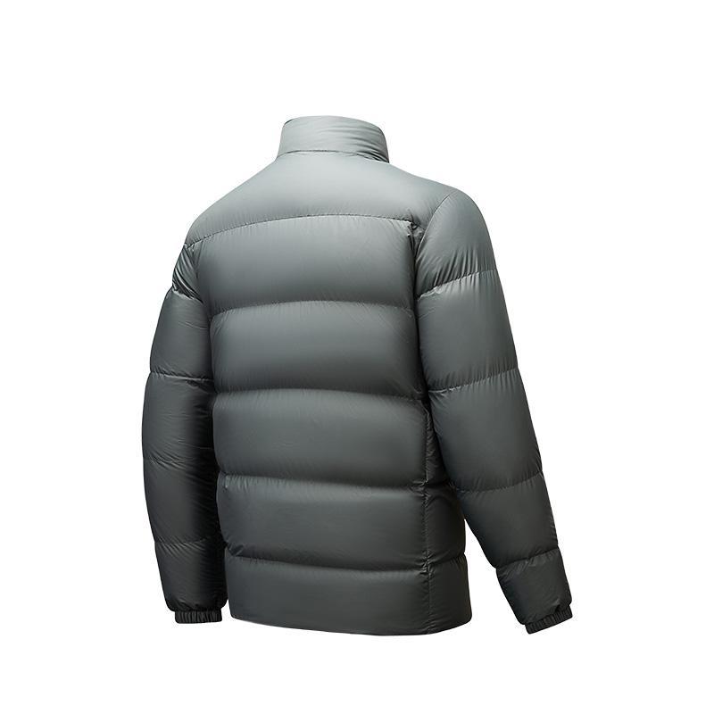 Anta Solid Color Zipper Stand Collar Versatile Casual Down Jacket Men Outerwear Rocky-Gray 152447915-1