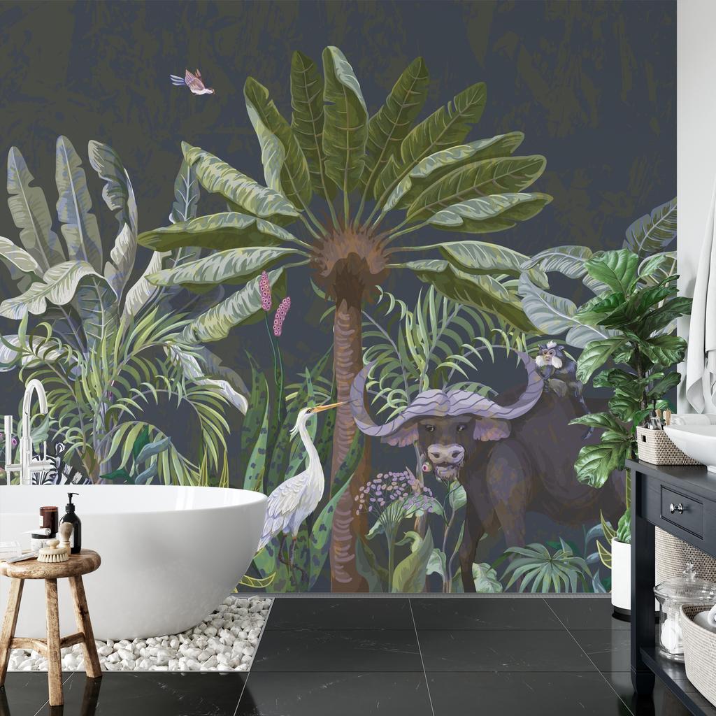 Photomural Animals Amidst Palm Trees And Plants Smooth Vinyl 368x280