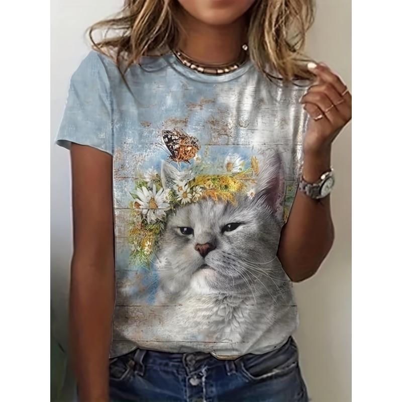 2025 Spring and Summer New Randomly Printed Round Neck Loose Casual Women s Tops - Comfortable and Stylish S