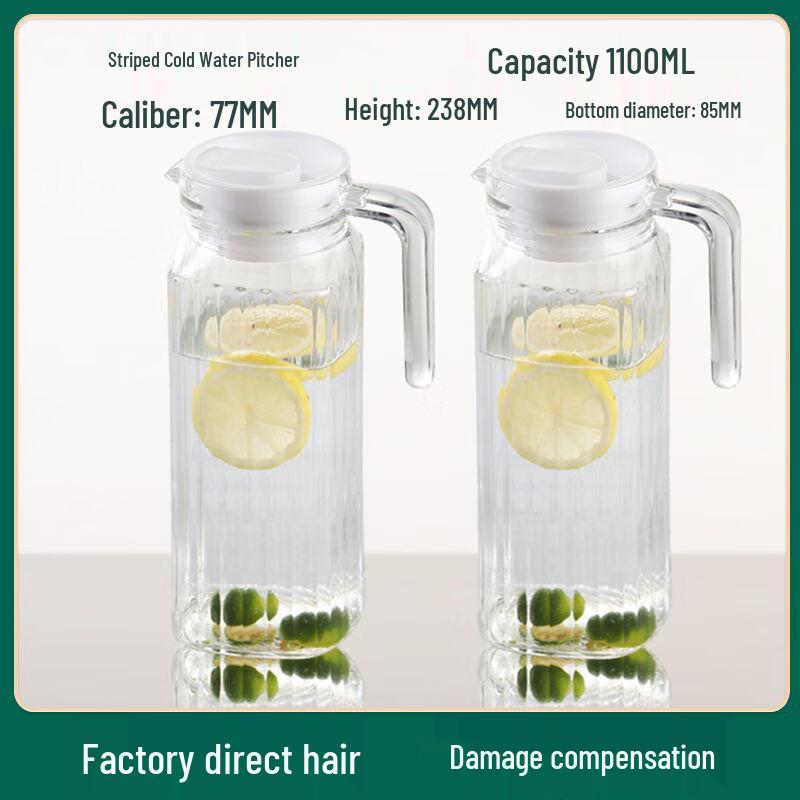 YU Thickened Striped Glass Water Pitcher Set 2-Piece Set