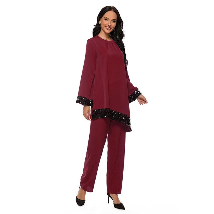 Yiduo Duo Damen Ethno Pailletten Patchwork Kurzarm Set 21013