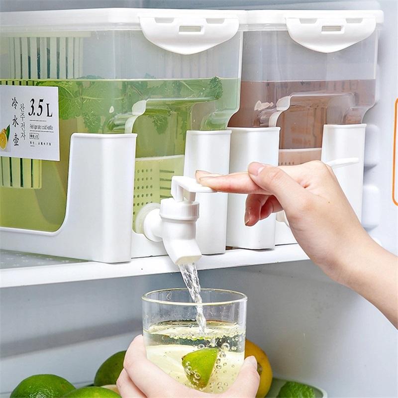 Large Capacity Kettle With Tap For Home Refrigerator Cool Water Juice Fruit Beverage Tea High Temperature Resistant Clear Water Jug
