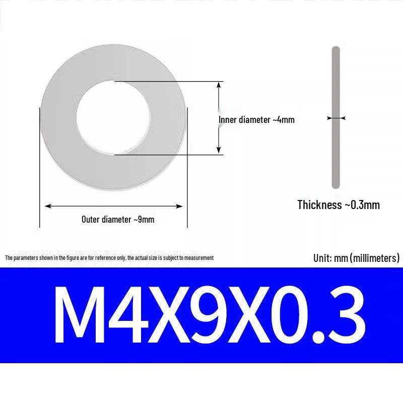 304 Stainless Steel Ultra-Thin Flat Washer, Thickness: 0.1/0.2/0.3/0.4/0.5 Mm, Sizes M1-M8