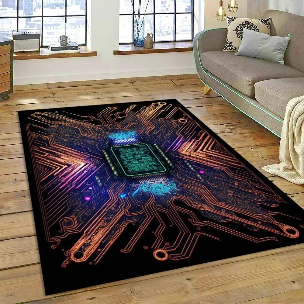 PCB Circuit Board 3D Chip CPU Carpet Living Room Decoration Non Slip Home Sofa Table Floor Mat Bedroom Doormats Spring Decor Rug