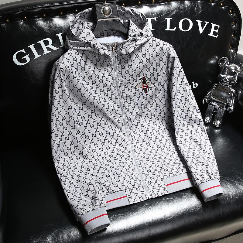 2023 Men's Hooded Embroidered Jacket: Little Bee Design, Casual Fashion for Spring & Autumn