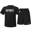 Nasa Unisex Baumwollmischung Trainings-T-Shirt + Gewebte knielange Shorts Set [Schwarz]