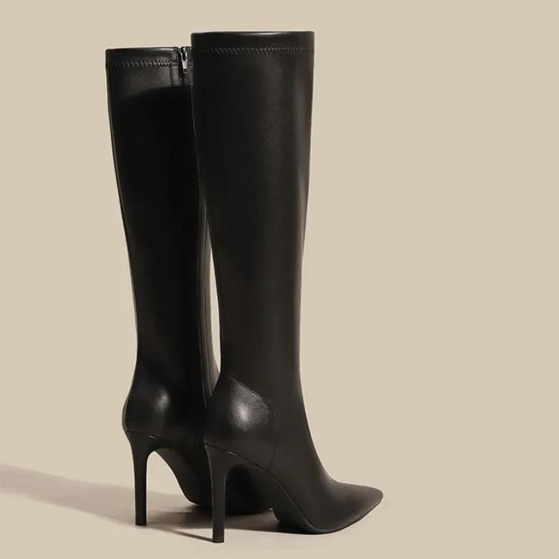 Women Knee High Chelsea Boots Sexy High Heels Shoes Winter New Elegant Pointed Toe Goth High Booties Party Mujer Pumps