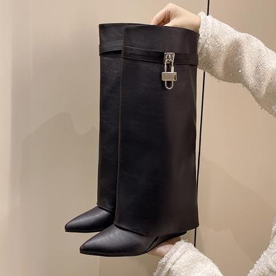 Mode Automne Hiver Bottes à Lacets Femmes Designer Bottes Genou Femmes Marque Talon Haut Bottes de Chevalier Mode Pli Gothique Compensée Longue Botte
