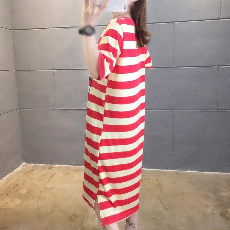 Simple Retro Loose Striped Letter Printing Long Style Shirt Dress