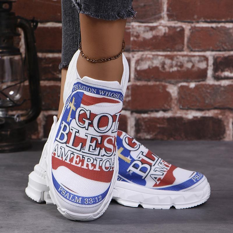 Autumn Prints Platform Sneakers for Women Plus Size Breathable Mesh White Sneakers Woman Slip On Thickbottom Vulcanized Shoes