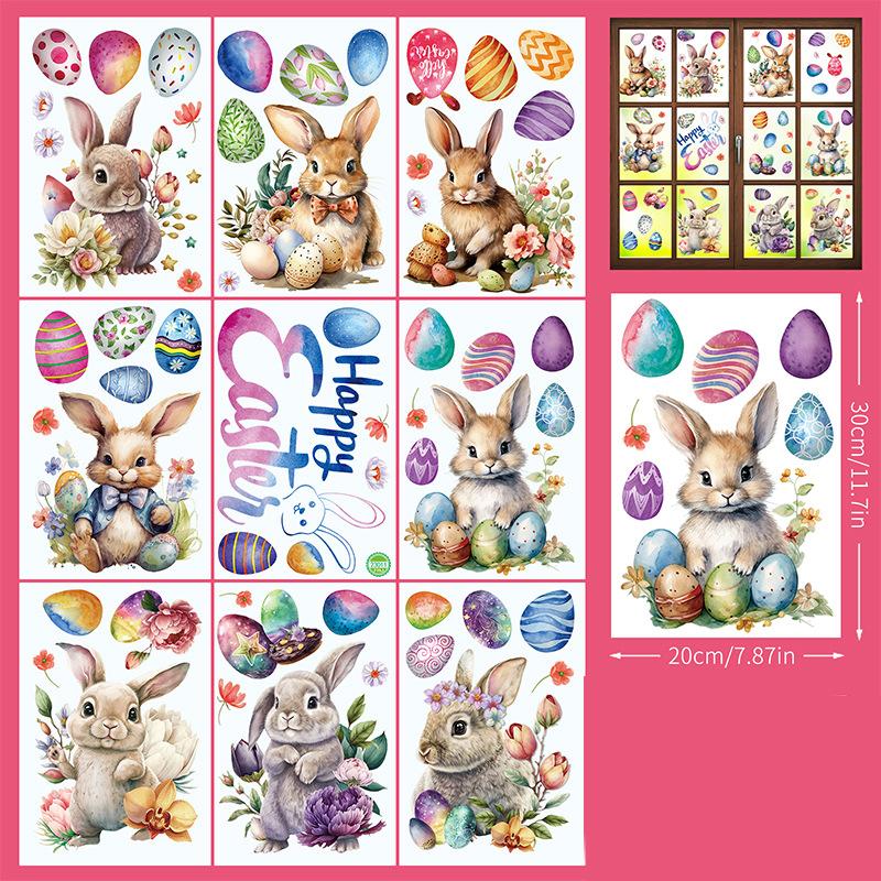 9 ks velikonoční samolepky na okno Happy Easter Bunny Window Clip for Glass Dveře