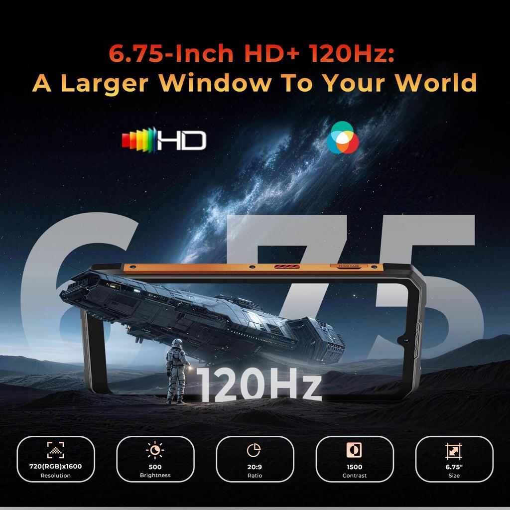 HOTWAV Smartphone Robusto Cyber 18, Android 16, Pantalla secundaria, 20 GB de RAM + 256 GB de ROM, 6200 mAh 20 W, Cámara 64 MP, NFC/OTG/Doble SIM/IP68 e IP69K