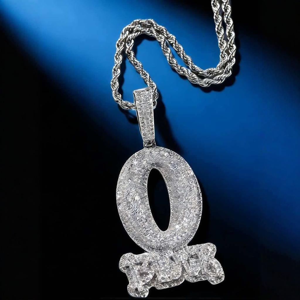 Hip Hop Copper Studded with Diamond Letters Pendant Personality Trend Fried Dough Twists Necklace Men's Fashion Jewelry