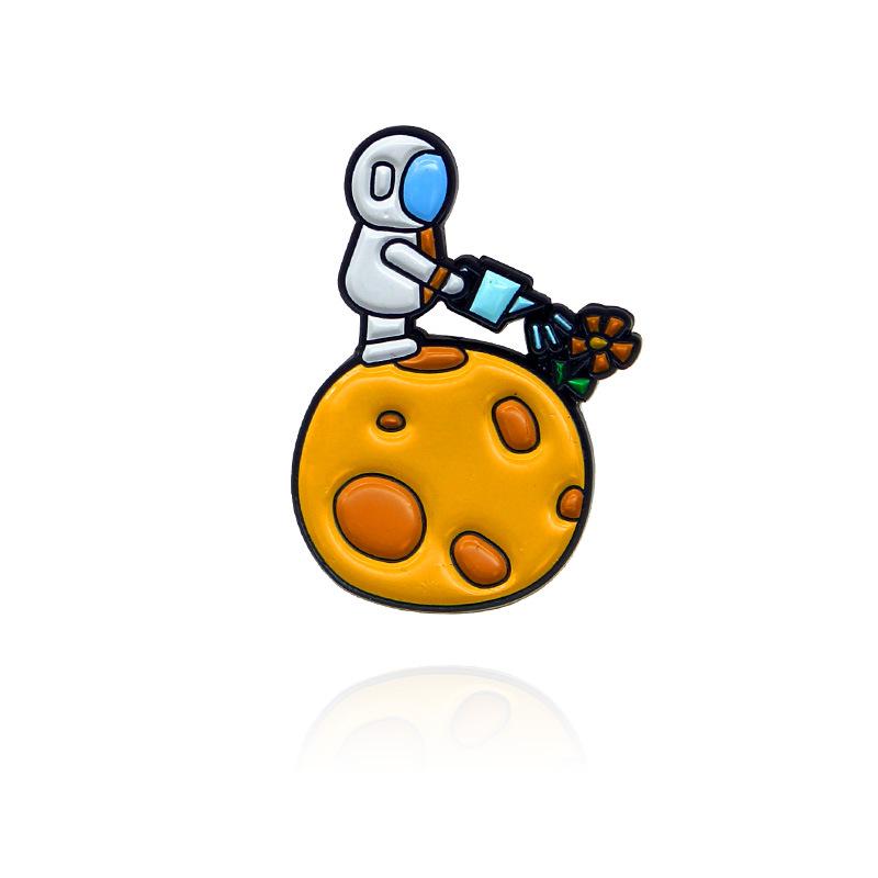 Happy Astronaut Brooch: Moon, Lollipop, Alien Plants & Spaceship Design