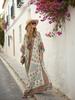 European and American new bohemian women's clothing seaside vacation printing loose kaftan robe dress