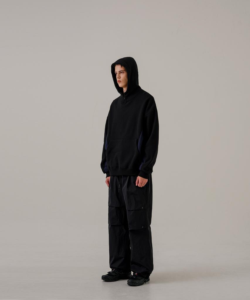 Divide Neck-Up Fleece Hoodie Black Shhd6685