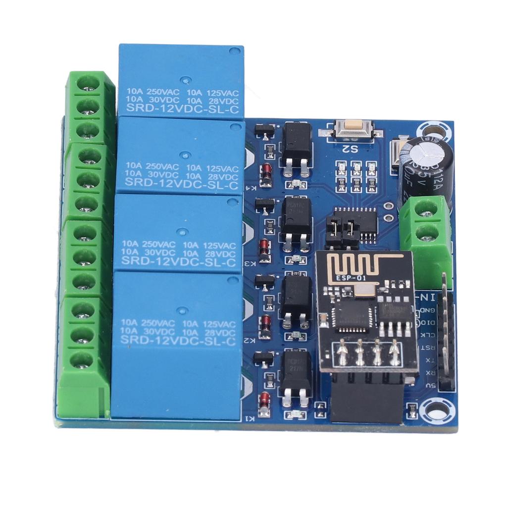Modul Releu WiFi 4 Canale Comutator cu Telecomandă prin Aplicație Telefon pentru Sistem Smart Home ESP8266 12V
