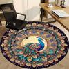 1PC Peacock Mandala Artwork Office Round Rug, Non slip, Soft and Durable Office Rug for Interior Decoration, Perfect for Office