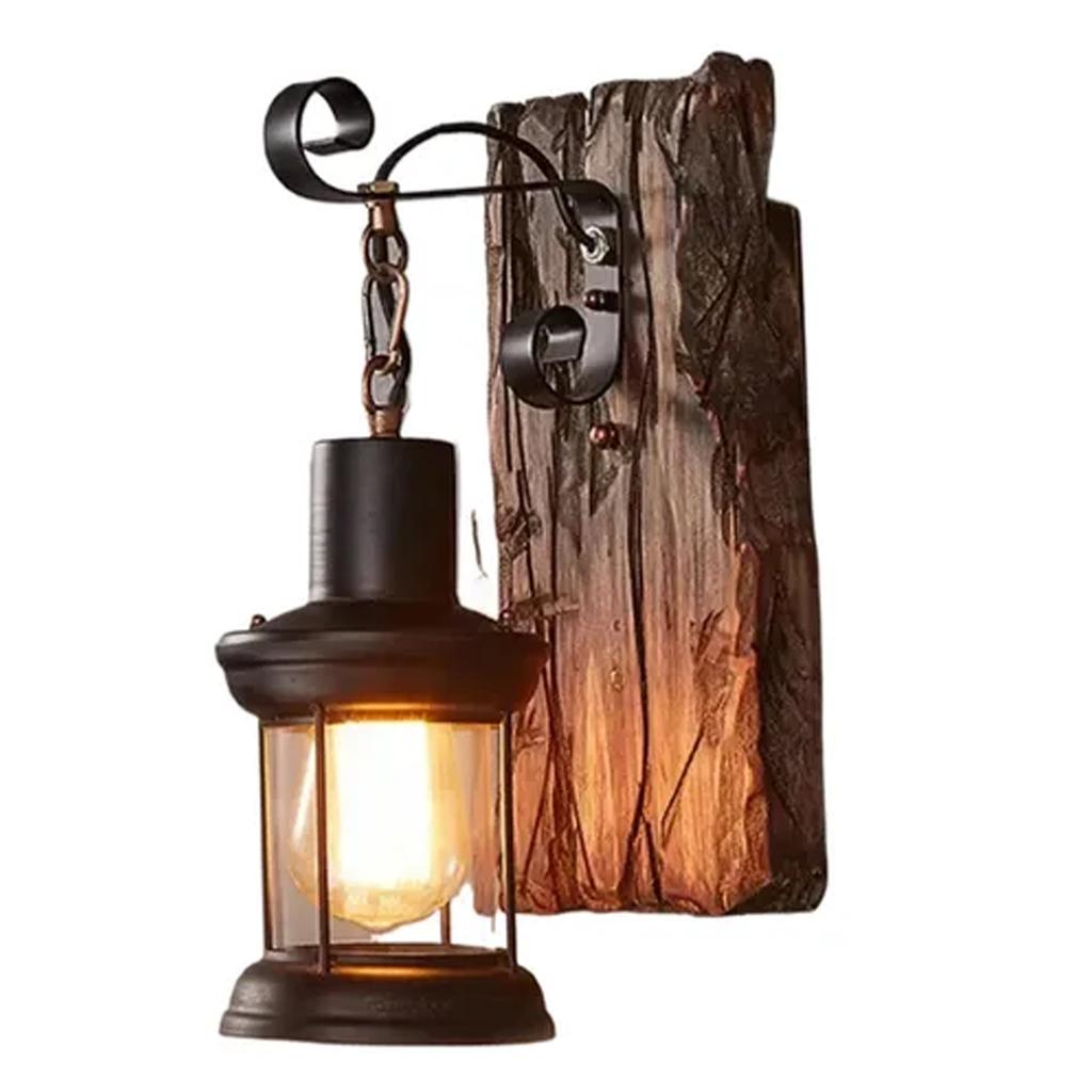 Industrial style country style solid wood E27 wall lamp Without bulb