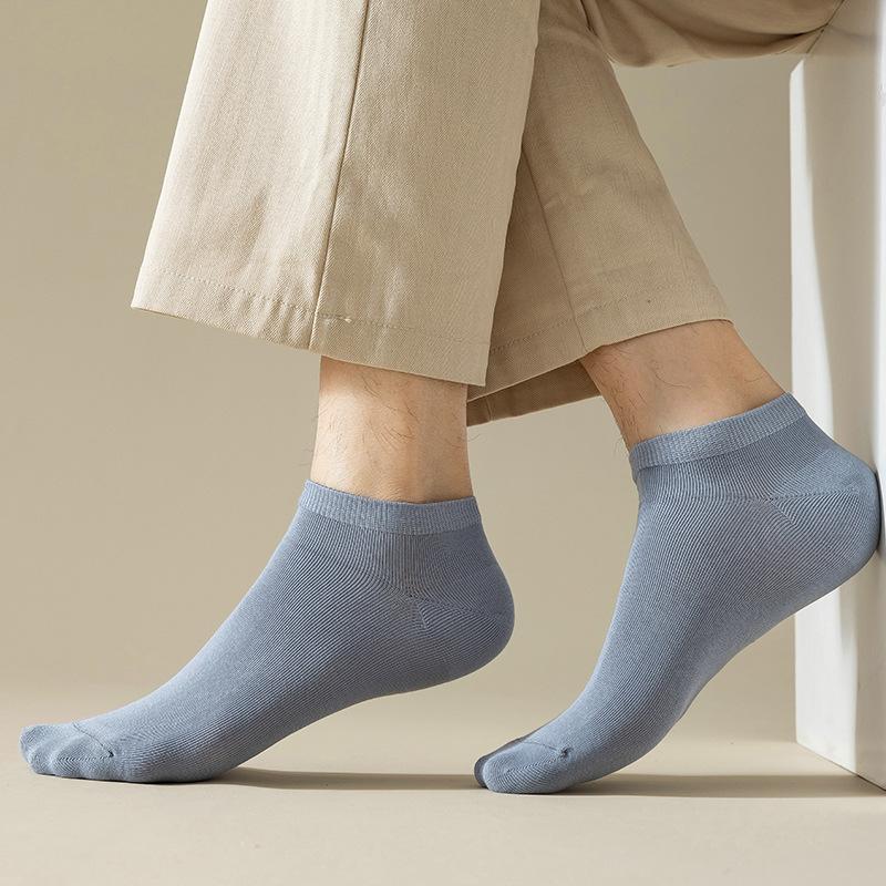 5 Pairs of Men's Summer Thin Style All Match Pure Color Antibacterial Breathable Pure Cotton Short Boat Socks