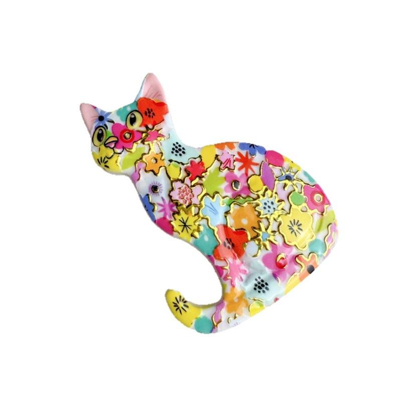 1PC Creative Colorful Cute Cat Bronzing Relief Refrigerator Magnet Dopamine Color Cute Cat Home Decoration Eye-catching Magnet