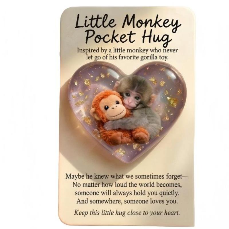 

Little Monkey Pocket Hug Heart Keepsake,Cute Resin Pocket Hug Token with Sentiment Card for Encouragement Gift чистий