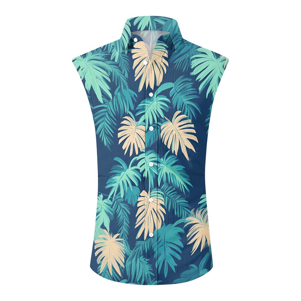 Herren Hawaiianisches Revers Button-down Hemd T-Shirt Top