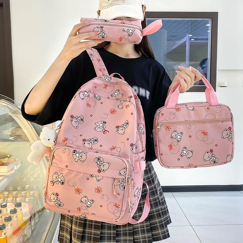 Student Cartoon Backpack Set Female Campus Backpack Lightweight Nylon Three-Piece Schoolbag