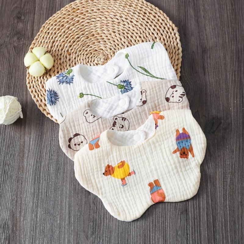 Floral Feeding Bib Baby Burp Cloth Bib for 0-18Month Infant Gender Neutral Gauze Cotton Teether Drooling Bib for Newborn