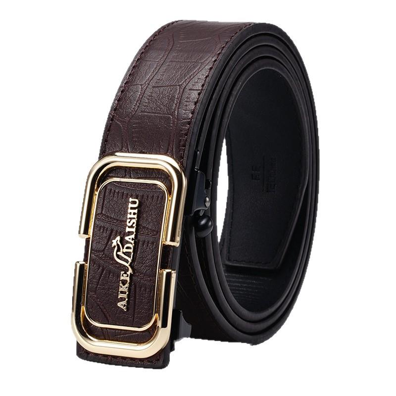 New Men's Belt Fashionable Business Young People Wear Toothless Automatic Buckle Belt Korean Style Versatile Cowhide Belt