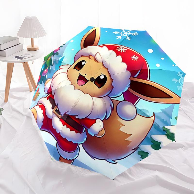 

1pc Christmas Eevee Santa Claus Umbrella - Auto Open Close, Portable 3-Fold Design, 8-Bone Iron Frame, Outdoor Umbrella, Festive Gift for Fans, Travel
