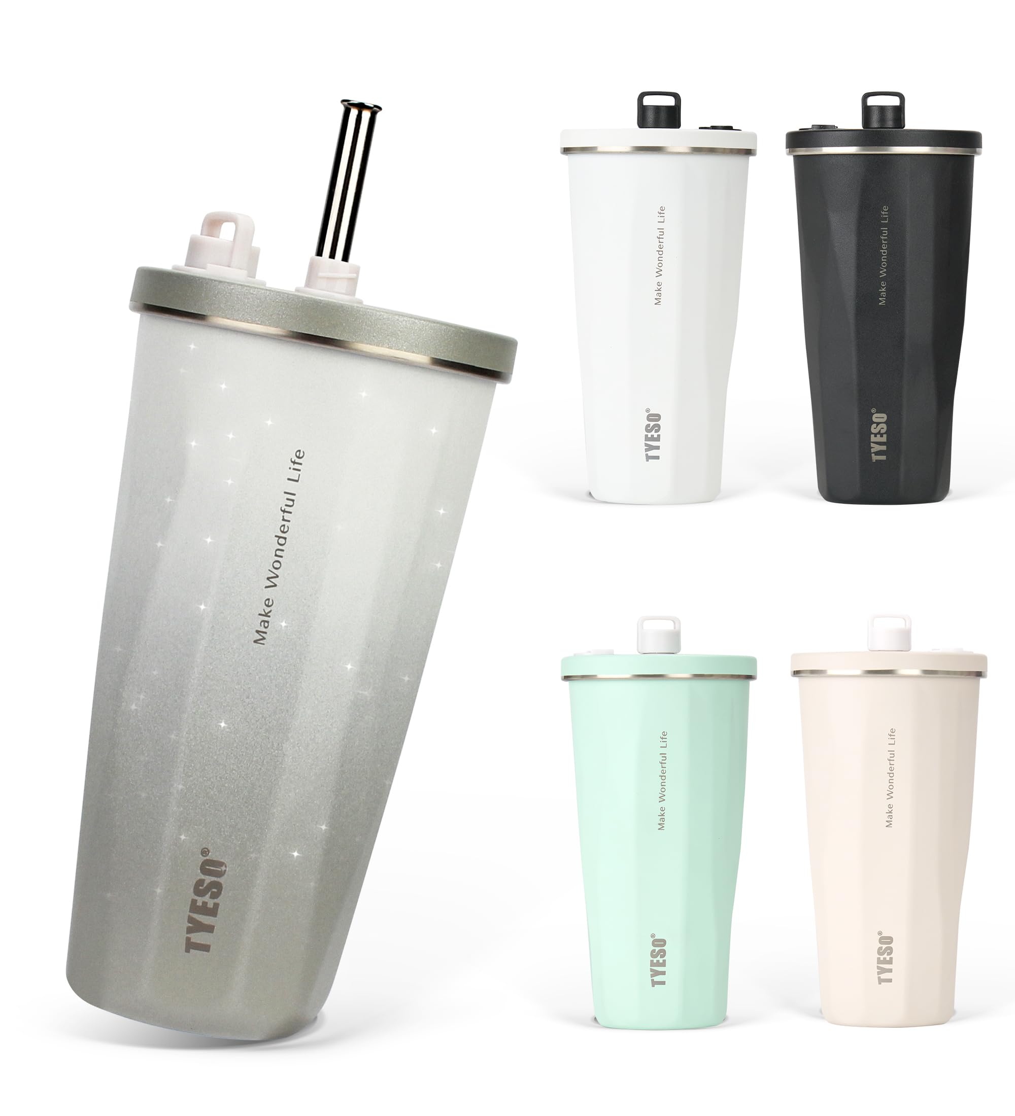 

на стакане TYESO из нержавеющей стали с вакуумной изоляцией, сохраняющем горячее или легком для прямого наливания, без большого объема, обновленная версия 2025 [Популярный SNS], соломинка, 470 мл, сталь, крышка,