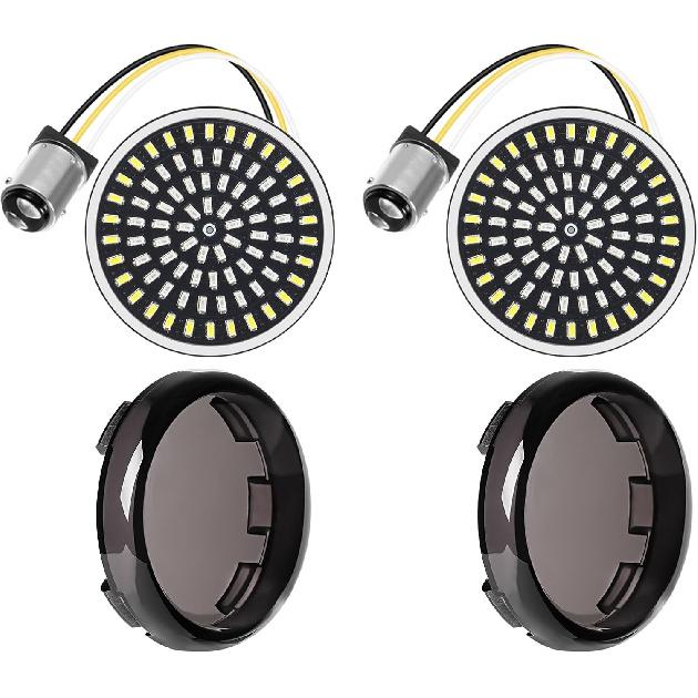 Benlari 2inch Front Turn Signals, 81 LEDs 1157 Turn Signals with 2 Smoked Lens Cover Fit for Harley Touring Street Glide Road Glide Road King Electra