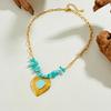 Gold Paperclip Chain Necklace with Turquoise Stone and Heart Enamel Pendant for Women