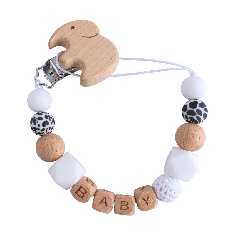 DIY Baby Personalized Name Leaf Pacifier Clips Holder Chain Teething Toys Gifts Wooden Ring Anti-drop Chains Babies