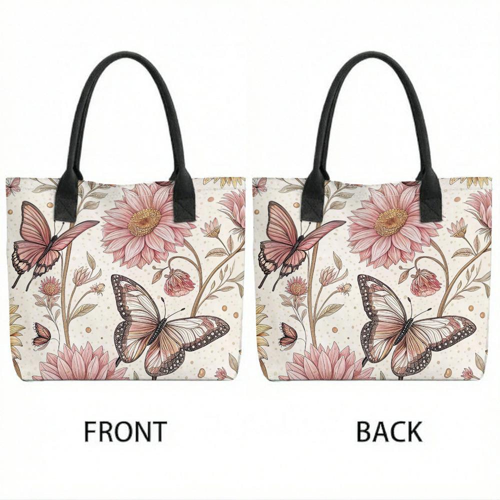 Floral Butterfly Tote Bag Fashion Casual Large Capacity Canvas Shoulder Bag for Women Daily Use