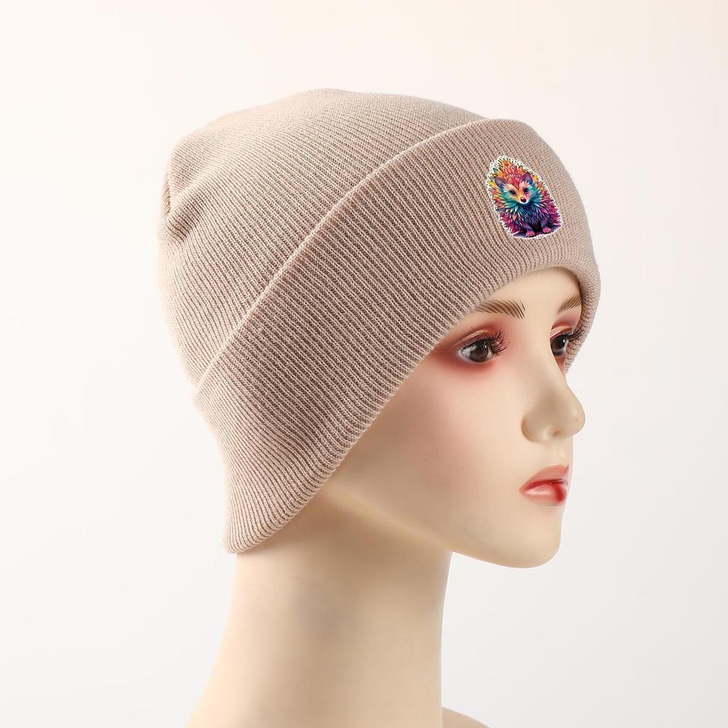 Hedgehog Print Knit Hat Beanie, Animal Skullies Beanies Winter Soft Simple Bobble Hat Knitted Cap Beanie