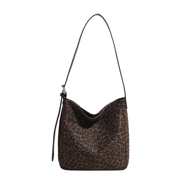 Leopard Print Bag Women'S Canvas Shoulder Shopping Bag Large Capacity Class Commuter Tote Bag