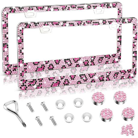 Amiss Bling License Plate Frame For Women, 2Pack Rhinestone Handcrafted Crystal Premium Stainless Steel, Stainless Steel Car Accessories With Diamond