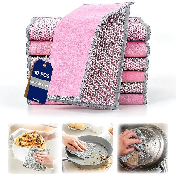 Non-Scratch Wire Dish Cloth, 10PCS Single Layer Multipurpose Wire Dishwashing Rags for Wet and Dry, Dish Cloths for Washing Dishes, Stovetops,