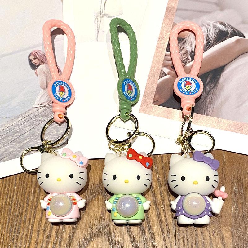 Creative Lamp Kt Cat Keychain Hello Kitty Bag Pendant Kt Cute Doll Car Key Chain Pendant