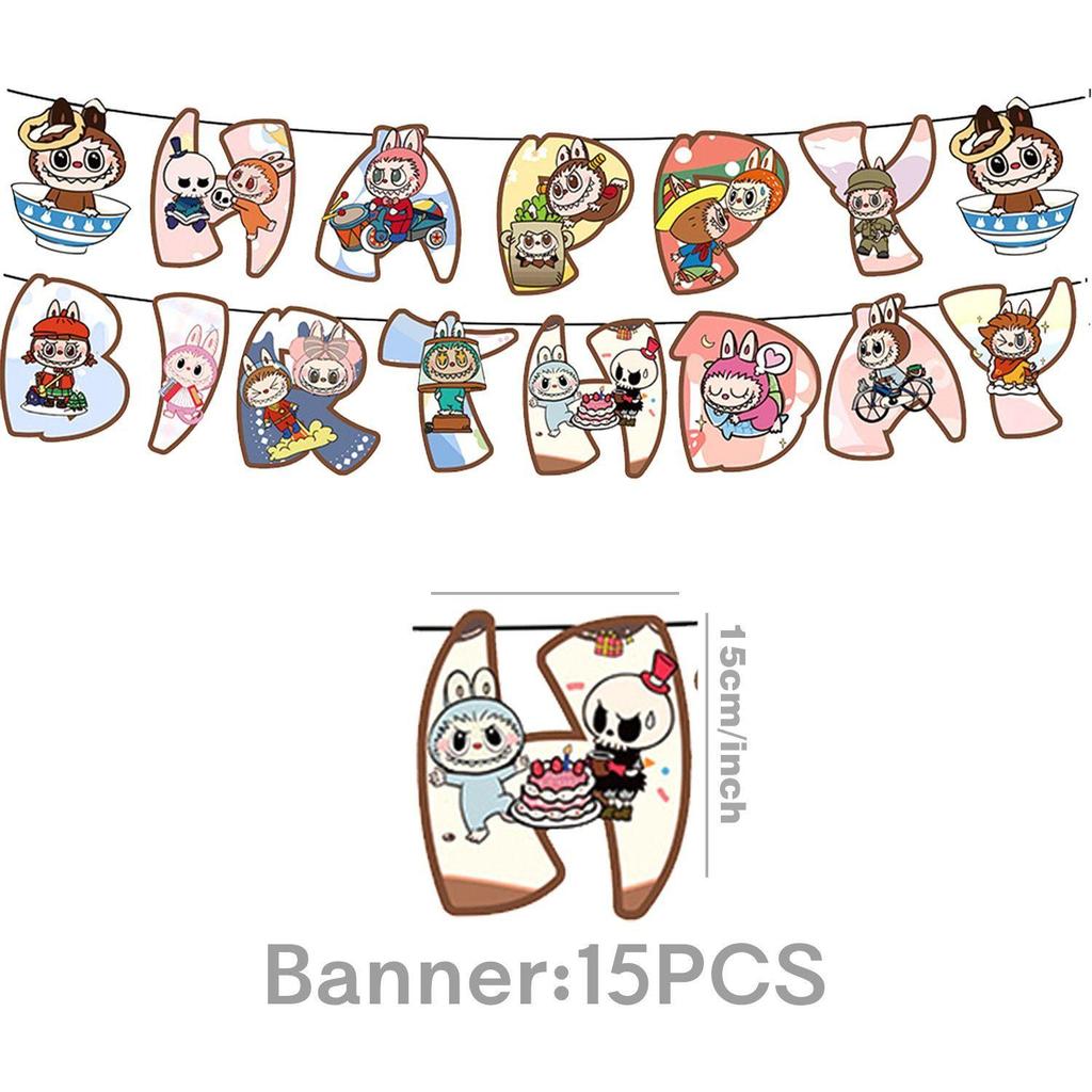 Labubu Servise, Tegneserie Festservise, Barnebursdagsdekorasjoner, Engangsbordduker, Bursdagsarrangementer