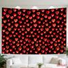 2D Flat, 1 Large/Small Suitable for Valentines Day Red Hearts Tapestry Wall Hanging - Dark Background Horizontal Repetitive Heart Pattern, Non-Luminou